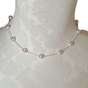 RMN Silver Tone & Blush Faux Pearl Station Necklace
